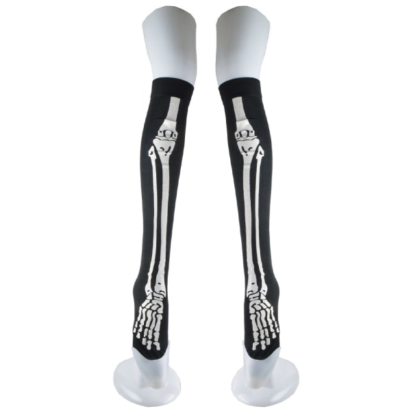 Skeleton Over The Knees Polyesterstrumpor Halloween Skelett Par