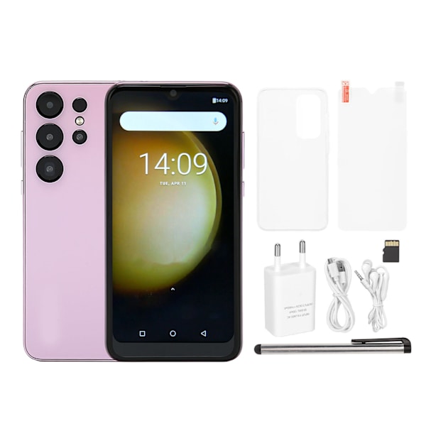 Avattu matkapuhelin kynällä 6,1 tuuman HD 3G-puhelu 4 Gt RAM 32 Gt ROM 8MP 16MP kaksoiskamera Quad Core CPU -älypuhelin Android 11:lle 100-240 V, vaaleanpunainen