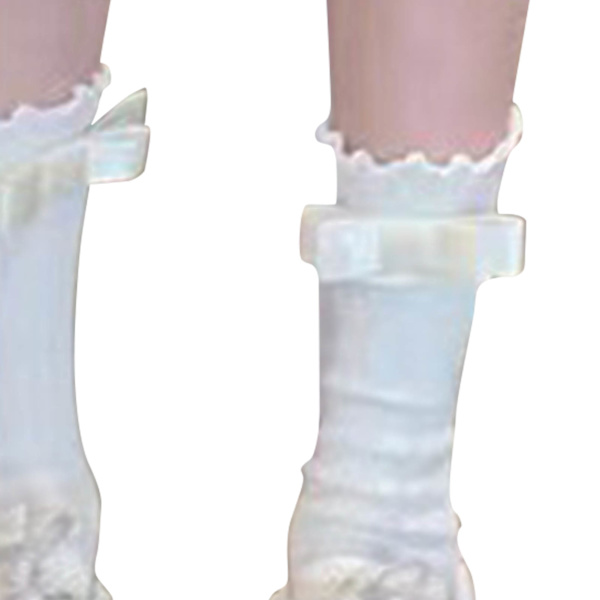 Frill Trim Långa Strumpor Casual Stickade Volang Vänd Manschett Strumpor med Bågar för Flickor Kvinnor Vit Båge Fri Storlek