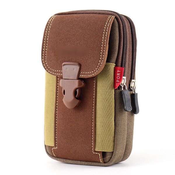 Mobiltelefonväska i canvas med bälte, vertikal mobiltelefonväska, multifunktionell crossbody-väska för män