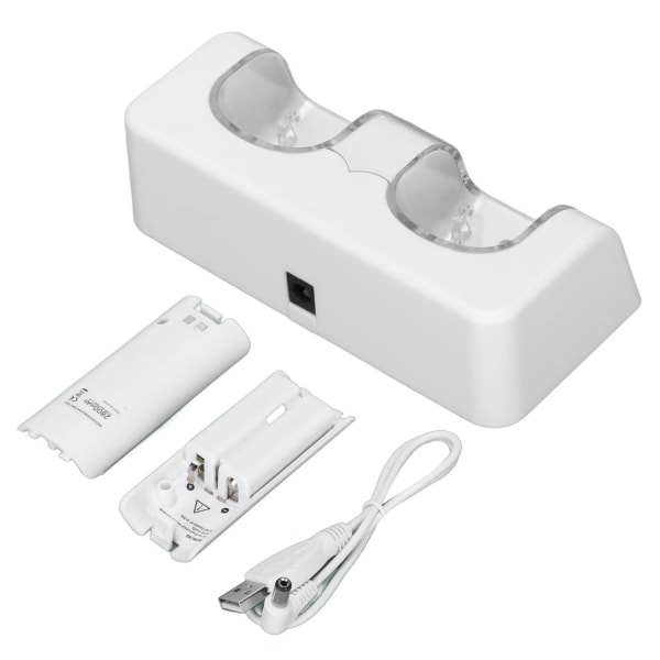 Fjärrkontrollbatteriladdare med strömsladd Stabil bärbar dubbel laddningsstation Dock för Wii Game Remote Control Battery