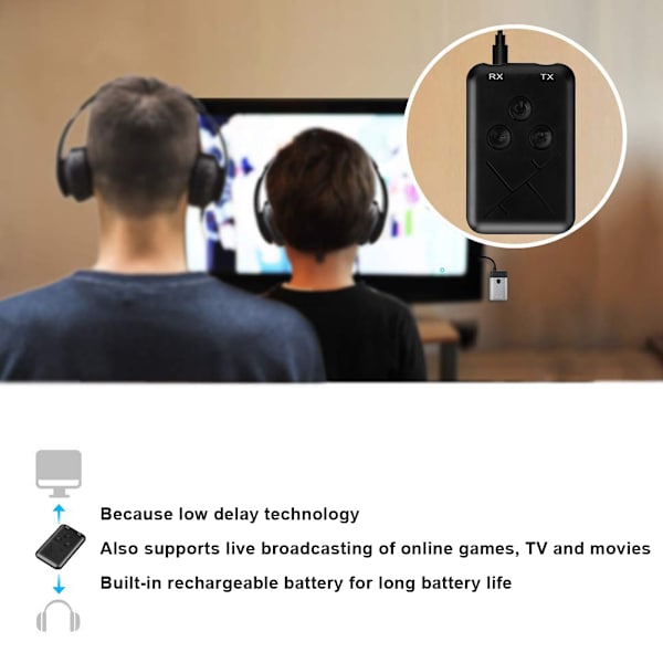 2 i 1 Hurtig Forbindelse Lav Forsinkelse Bluetooth Trådløs Audio Transmitter Modtager Adapter