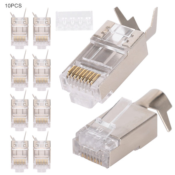 10 stk. afskærmede RJ45 8P8C CAT7 30GIP kommunikationsnetværksserverkonnektorer Ethernet-kabel RJ45