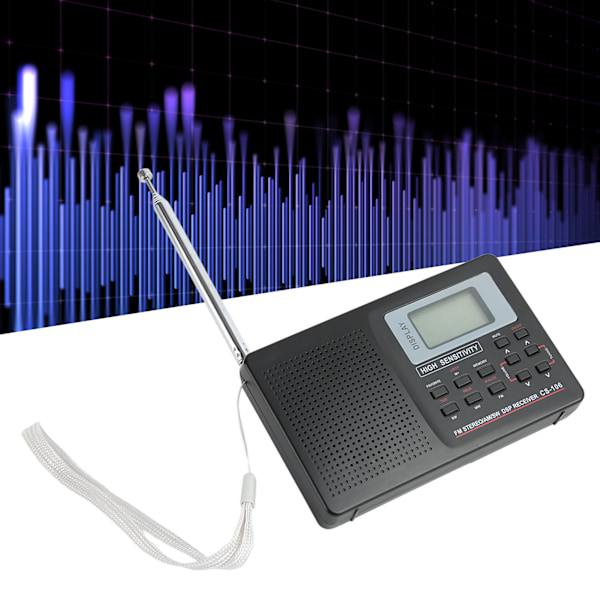 AM FM SW Radio med minnesfunktion, lågförlust bakgrundsbelysta knappar, bärbar digital fullbandsradio med väckarklocka