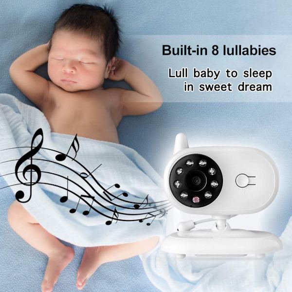 Babyalarm Video 3,5 tommer skærm Video Babyalarm med kamera med nattesyn 2-vejs lyd Vuggeviser EU-stik 100-240v