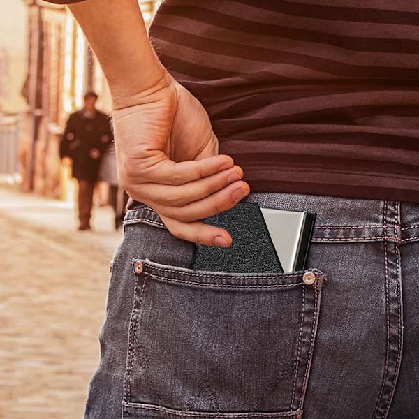 PU læder og rustfrit stål multi-kort etui, visitkort holder pung, kreditkort ID etui