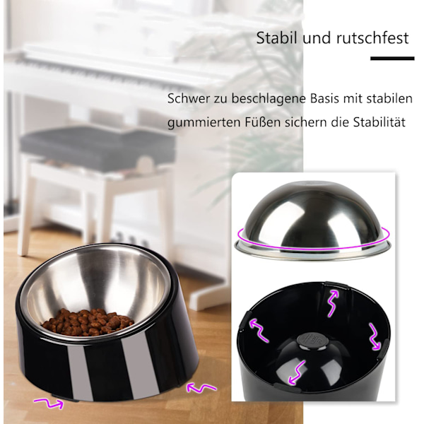 Steril Lutande Husdjursmatskål, Super Halkfri, Luktfria Material, Maskintvättbar, Dubbelanvändning Vatten & Mat, Rostfritt Stål, BPA-fri