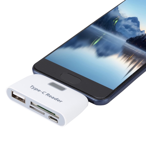 USB3.1 HUB+TF Muistikortin Monitoiminen Kortinlukija TypE C PC:lle ja Puhelimelle (Valkoinen)