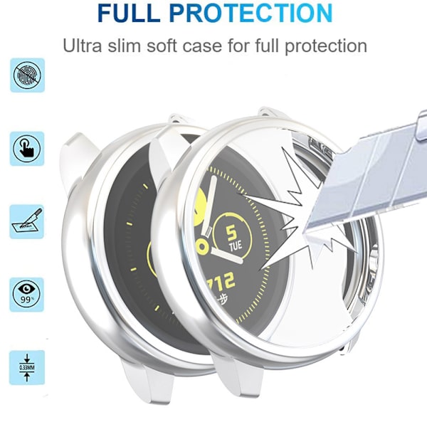 2 stk. Kompatibel med Galaxy Watch Active2 Etui 40mm, TPU Bumper Fuld Rundt Skærmbeskytter Cover
