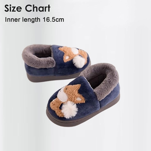 1 par Tofflor för småbarn, Fodrade med päls Varma Slip On Hemtofflor Söta Vintertofflor Halkfria Innetofflor navy blue 16.5cm
