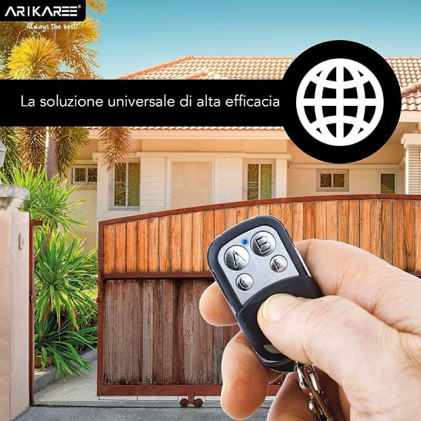 Garageportöppnare med kopieringsbar nyckelbricka, universell fjärrkontroll för grind med 433 MHz fast frekvens för oavbruten signal, Security+ 315 MHz