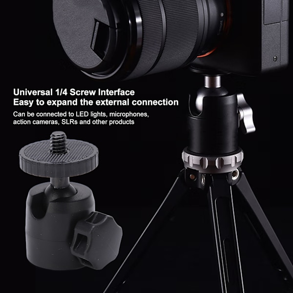 Tripod kulled 360 graders 1/4 skruv universell mini stativfäste huvud för SLR LED-ljusmikrofon