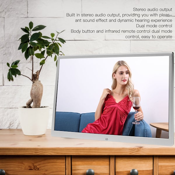 15,2-tums Digital Fotoram HD Elektronisk Fotoalbum med Fjärrkontroll Stöd Video Musik Klocka Kalender 100‑240V EU-kontakt