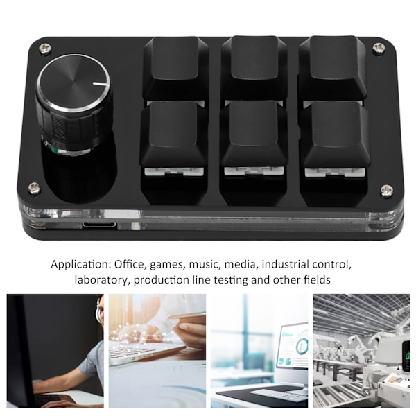 Enhånds mekanisk tastatur Multifunksjon 6-tasters Mini Gaming Keypad Snarvei Programmerbar tastatur med knott(Matt Svart Blank Svart )