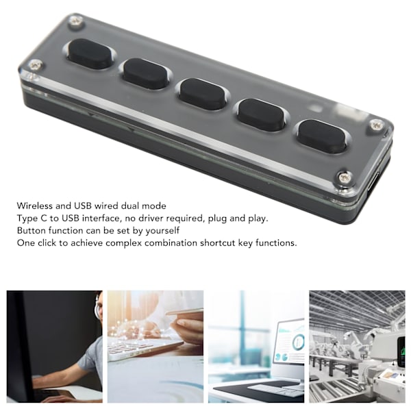 Mini 5-tangenters tangentbord Bluetooth trådlös USB trådbunden dubbel läge Mute genväg multifunktion för PC-dator skrivbord