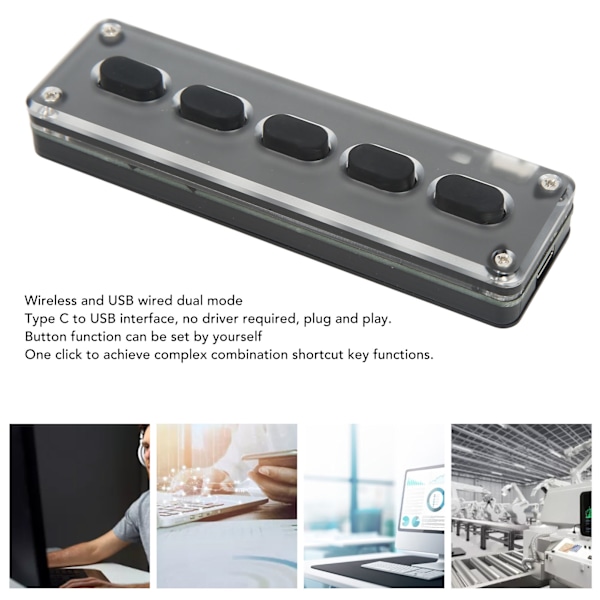 Mini 5-tasters tastatur Bluetooth trådløs USB kablet dobbel modus demp mute snarvei multifunksjon for PC datamaskin skrivebord