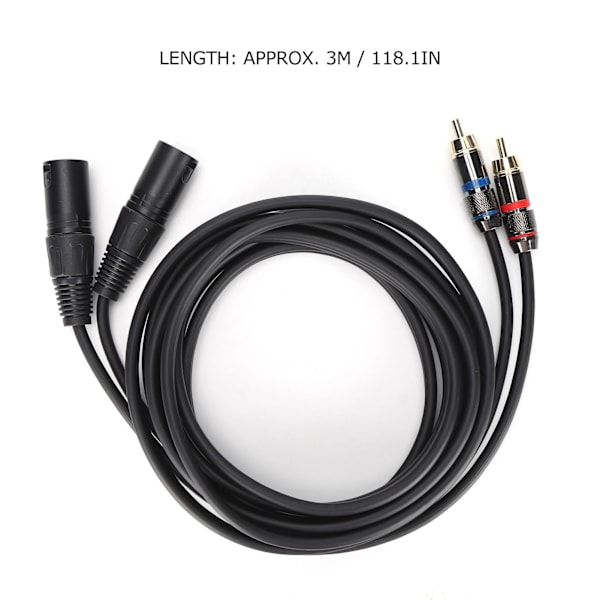 JORINDO Mikrofonikaapeli, Kaksi XLR-urosliitäntää Kaksi RCA-liitäntää -sovitin HiFi-stereojärjestelmille, kotiteatterijärjestelmille, 3 m, JD6053-1