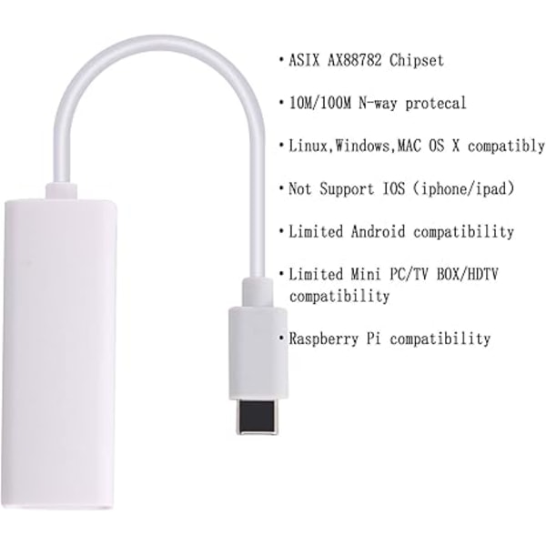 Digital Gateway för dina enheter, Nätverks-LAN-adapter med Ax88772-chipset, Plug and Play-design för sömlös integrering, Portabel nätverksadapter