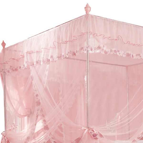 Luksus Prinsesse 3 Side Åbninger Post Seng Gardin Baldakin Netting Myggenet Sengetøj (Pink M)