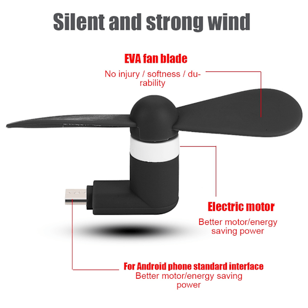 Mini kannettava kädessä pidettävä mikro-USB-pieni tuuletin Erittäin hiljainen USB-tuuletin Android OTG -älypuhelimille (musta)