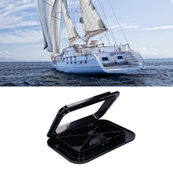Marine Båd Dæk Adgang Luge Inspektionsdæksel Ultraviolet Resistent Sort 14,75x10,6in