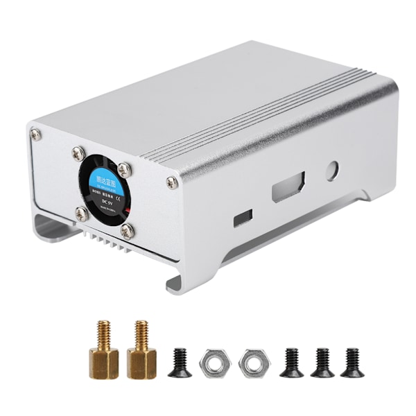 V1 Aluminiumlegering Metallfodral med DC 5V Kylfläkt för Raspberry Pi 3 b 2 b RPB +(Silver )