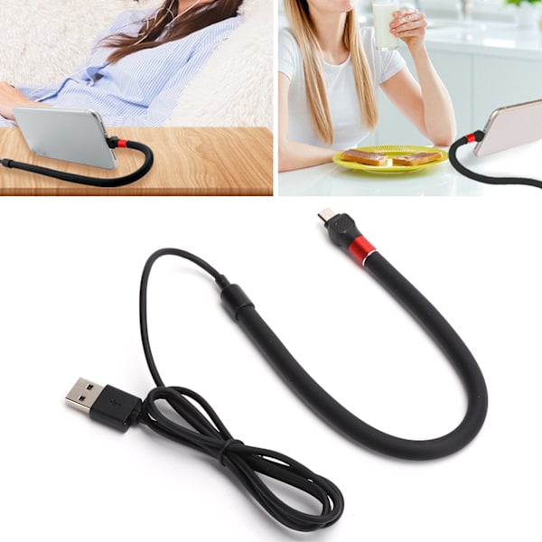 Mobiltelefon Stativ Upp Snabbladdning Kabel Flexibel Telefonhållare Micro USB DatakabelSvart