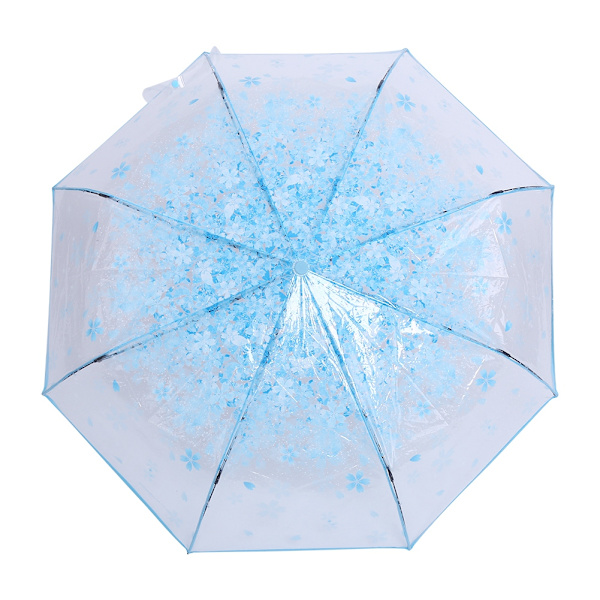 1 st transparent hopfällbart paraply, modernt prinsessparaply, körsbärsblomma # Blå