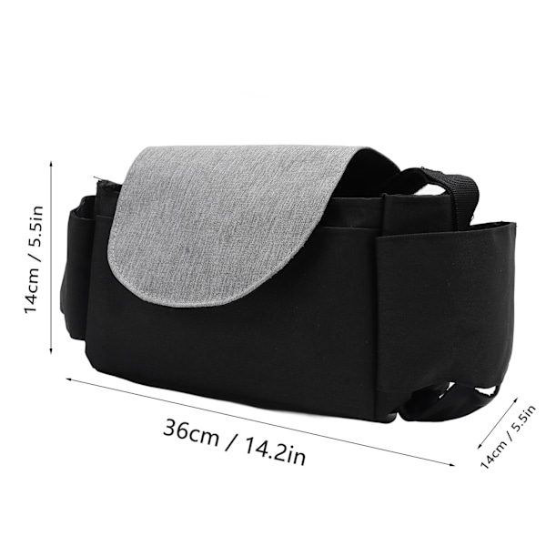 Baby Stroller Multi Pocket Opbevaringspose Justerbar Spænde Håndvogn Hængende Taske Multi Pocket Baby Stroller Taske Sort Grå