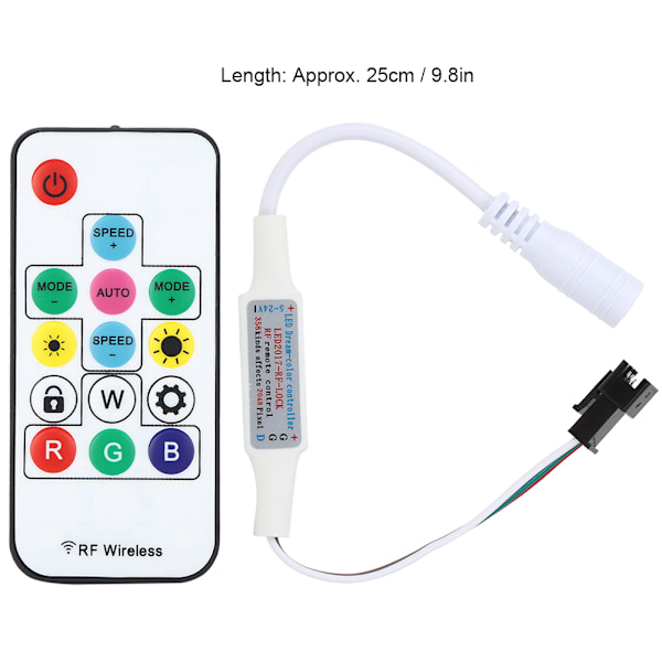 Trådlös dimmer för 2811 LED-ljusslinga, 5-12V RF LED-ljusslingekontroller med ljusstyrkekontroll och färgändringslägen, designad för hög