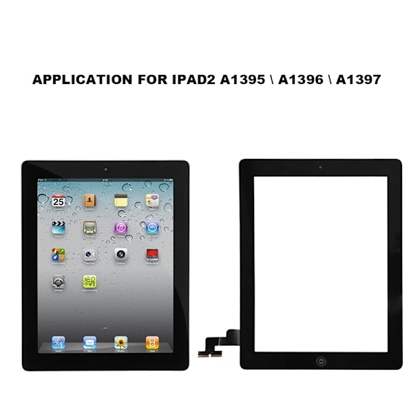 Skjermglassmontering Digitizer Reservedel Fiks Sprekk for IPad2 A1395/A1396/A1397 Svart