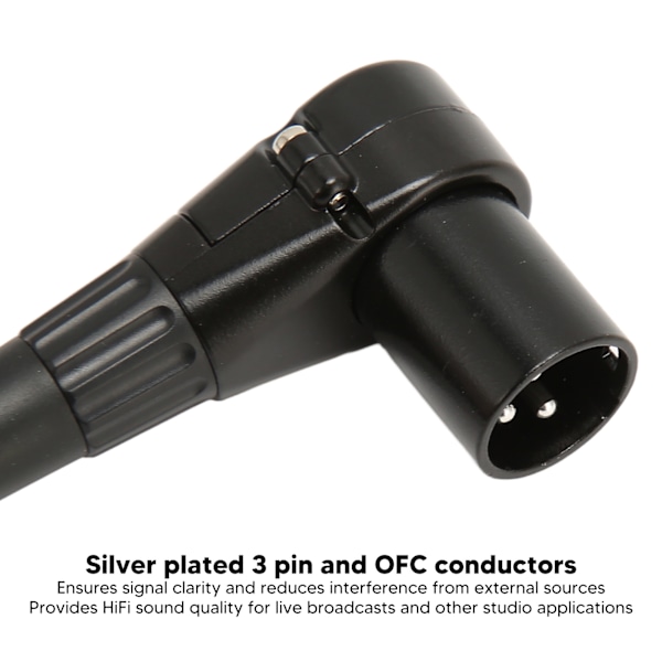 XLR til XLR-kabel, vinklet han til lige hun, HiFi-lyd, XLR-balanceret kabel til mikrofon, højttaler, mixer, 2,5 fod