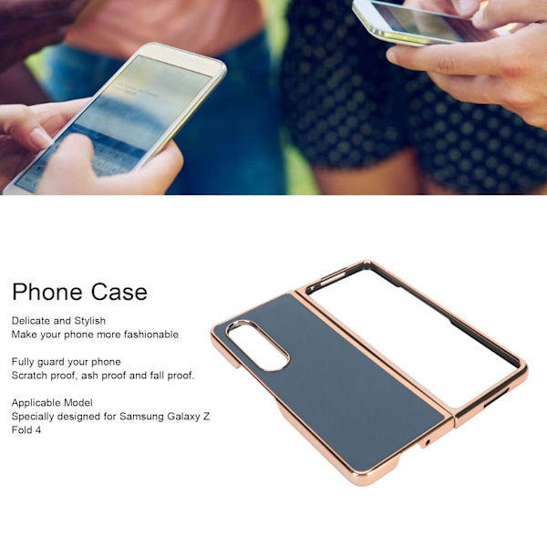 Telefonskal skyddande fodral för Samsung Galaxy Z Fold 4 Nano Plating äkta läder reptåligt blått