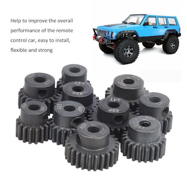 10 stk/sett 16T-25T 7075 48P Stål RC Bilmotor Gear Pinion for 1/8 1/10 Børsteløs Motor