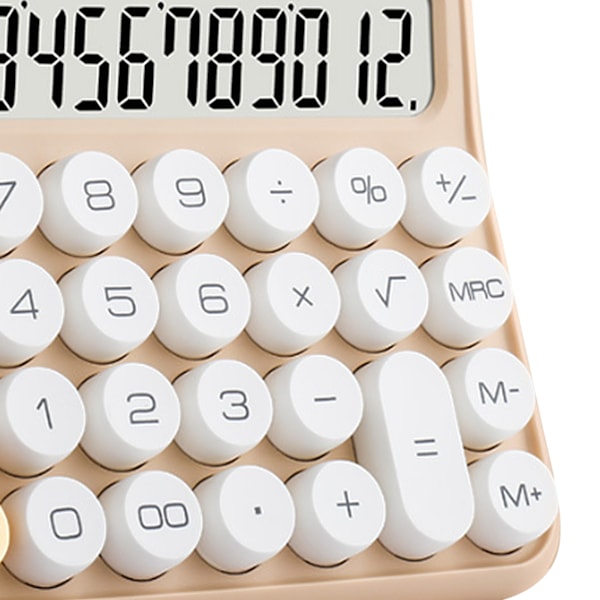 12-cifret lommeregner med stort LCD-display, store knapper, standard mekanisk switch-lommeregner til kontor, skole, hjem, mælketefarve