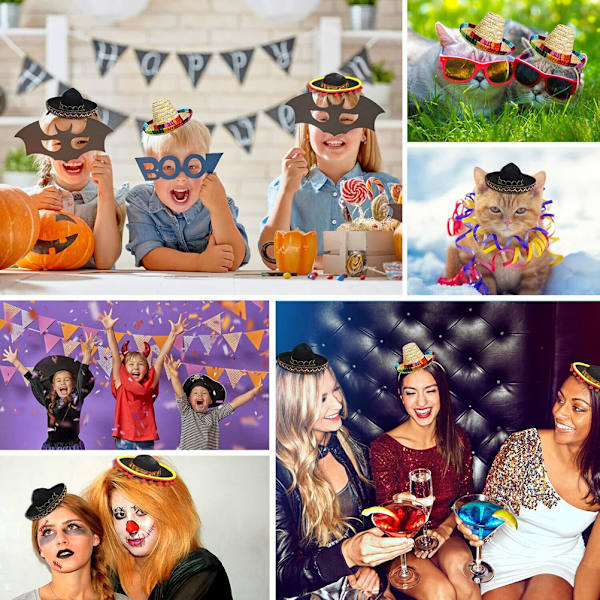 3-pack Cinco De Mayo Fiesta-pannband, festdekorationer, icke-vävda och halm Sombrero-fest hattar fotobås rekvisita för barn husdjur