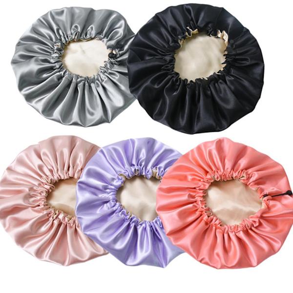 Justerbar dusjhette Gjenbrukbar dusjhette for kvinner Silky Satin Dobbelt lag Bade dusjhette
