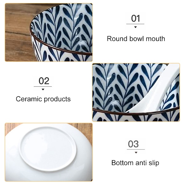 1 Set Keramiska Skålar, Japansk Stil Risskålar, Förtjockande Blå och vit porslinsskålar, Flingor Skålar för Kök, Lämplig för mikrovågsugn, ugnar, Style 1