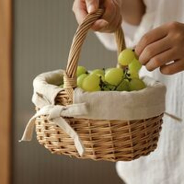 Lille fletkurv til blomster Bærbar opbevaringskurv Picnic kurv Flettet rattan blomsterkurv Grøntsagskurv til frugt og grøntsager Træfarve