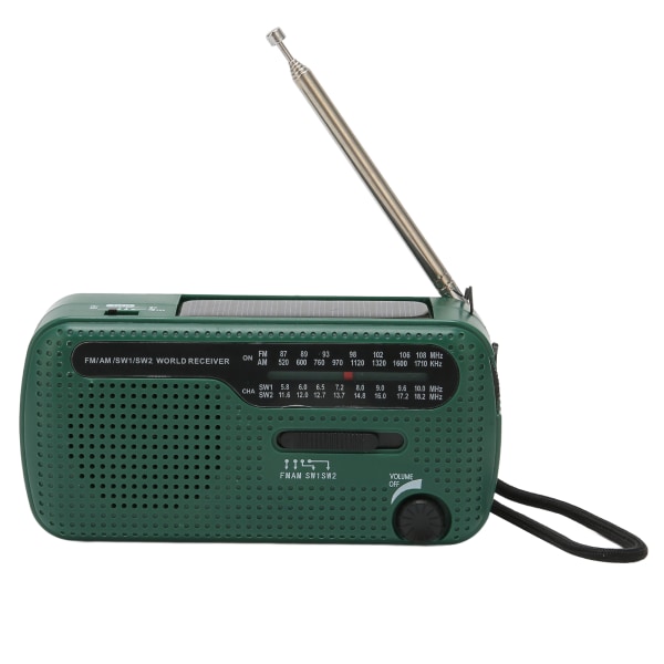 Håndsveiv solradio AM FM SW1 SW2 Camping LED lommelykt Mult