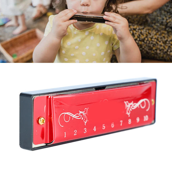 Harmonika 10 huller 20 toner C-nøgle professionel standard mundharmonika med etui til barn begynder rød