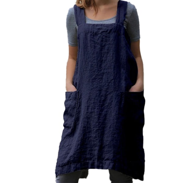 Puuvillapellava-esiliina, ristikkäisselkäinen esiliina naisille, jossa taskut, pinafore-mekko leivontaan ja ruoanlaittoon
