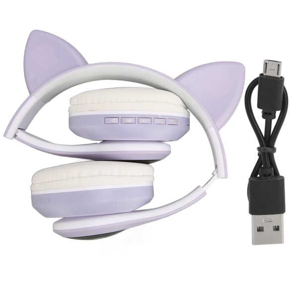 Bluetooth 5.0 Headphones Cat Ear LED Light Wireless Cute Headsets for Young People