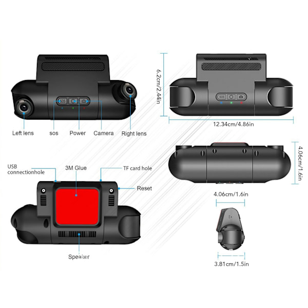 Bilkamera för instrumentbräda, fram och inuti, roterbar 1080P HD-bilkamera, WIFI-körinspelare med G-sensor