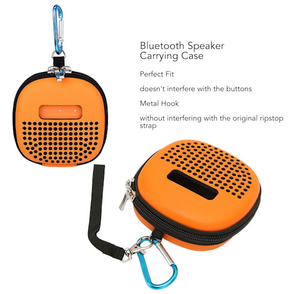 Mikro Bluetooth-högtalarefodral, stöttåligt, repfritt, vattentätt, bärbart, EVA-halvhårt fodral med metallkrok, orange
