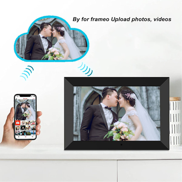 8 tums WiFi Digital Fotoram IPS Touchskärm Dela Foton Videor Smart Fotoram med 16GB Lagring Väggmonterbar Svart EU-kontakt