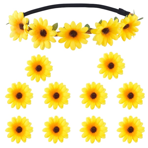 Gula solros håraccessoarer, högkvalitativ tygblomma ankklämma perfekt för bröllopsfesttillbehör och strandsemesterdekor,