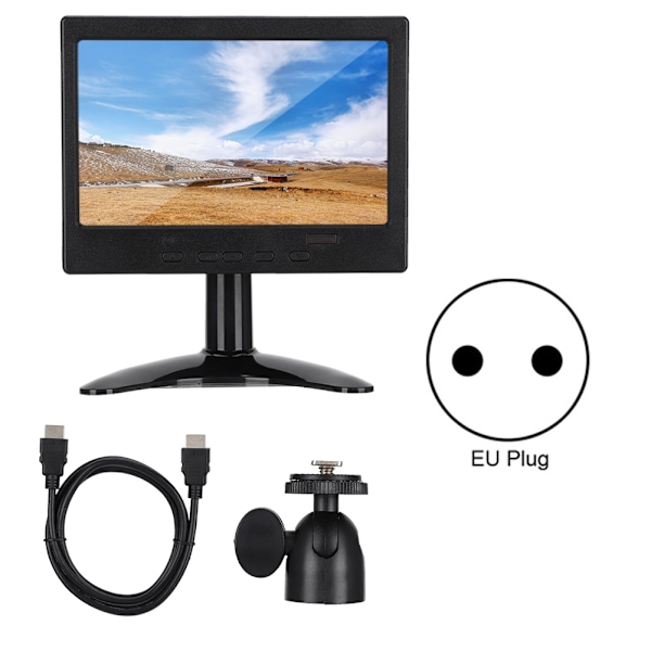 7-tums 1024x600 upplösning 16:9 Multifunktionsskärm för HDMI / VGA / AV-ingång med stativ (100-240V)