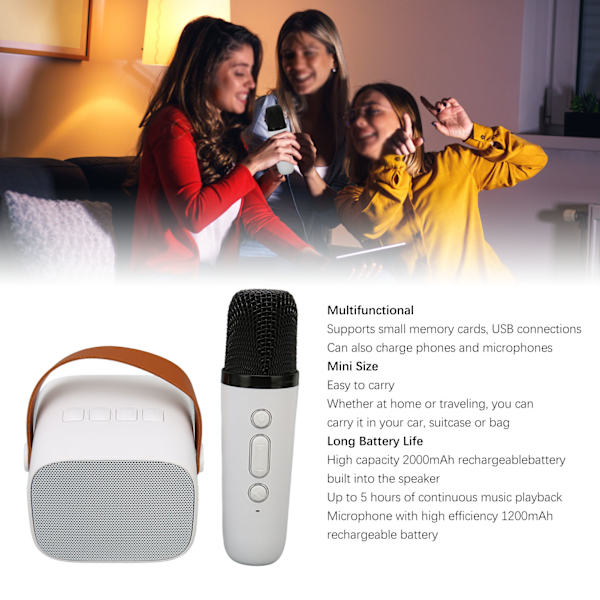 Bluetooth-högtalarmikrofonset HD Stereo Uppladdningsbar Retro Bärbar Karaoke-maskin för barn Vuxna Fest