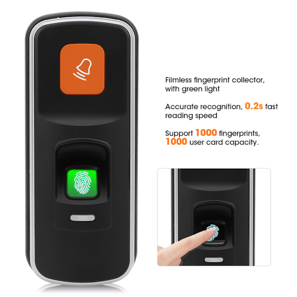 125KHZ Fingeravtrycksläsare Tillträdeskontroll Minneskort Dataöverföring RFID Närvarokontroll